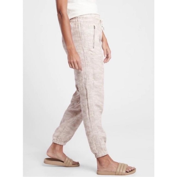 Athleta Cabo Tide 100% Linen Neutral Camo Jogger Minimalist Athleisure 0 - Picture 2 of 13
